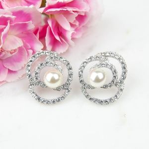 Faux Pearl & Cubic Zirconia Rose Earrings